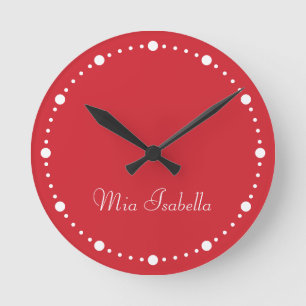Trend Colour Vibrant Red & White Dots  Round Clock