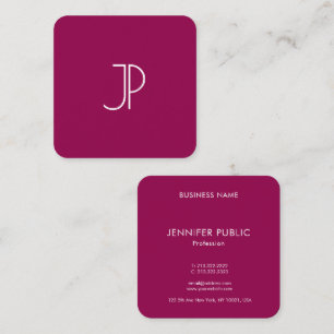 Trend Colour Viva Magenta Elegant Monogram Templat Square Business Card
