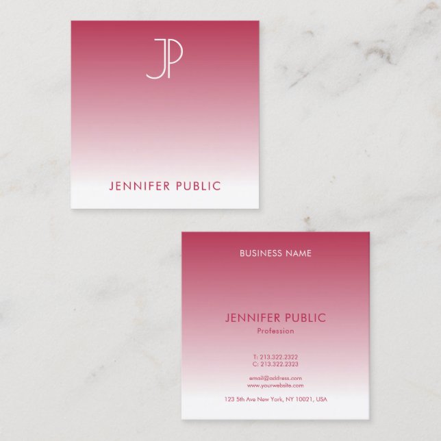Trend Colour Viva Magenta Monogram Initial Square Business Card (Front/Back)