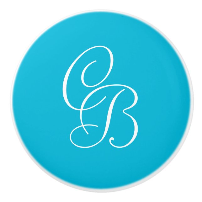 Trend Colour - Vivid Cyan Monogram Ceramic Knob (Front)