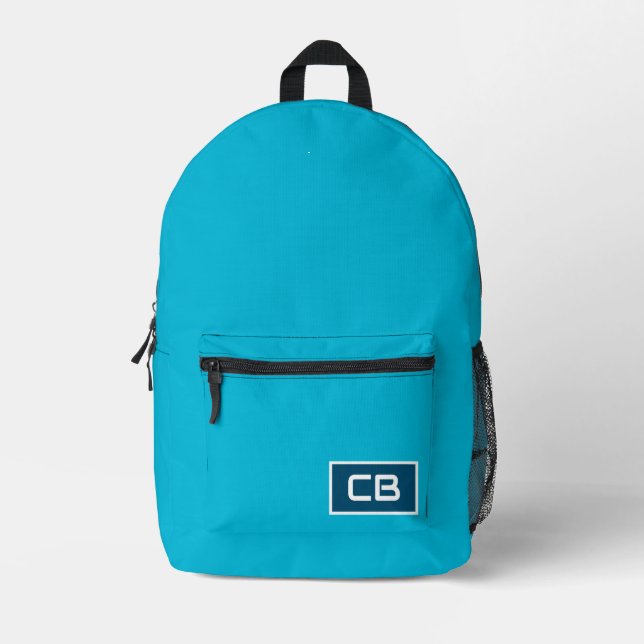 Trend Colour  Vivid Cyan Monogram Printed Backpack (Front)