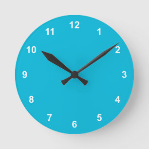 Trend Colour - Vivid Cyan Round Clock With Numbers