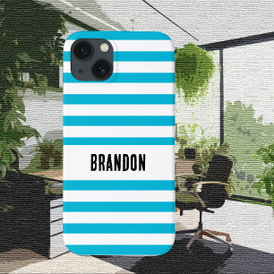 Trend Colour - Vivid Cyan Striped  iPhone 13 Case