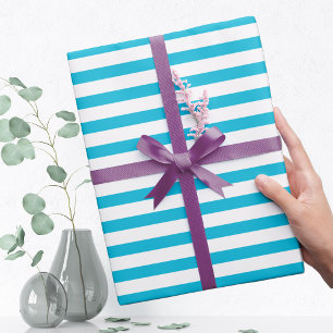 Trend Colour - Vivid Cyan Striped Wrapping Paper