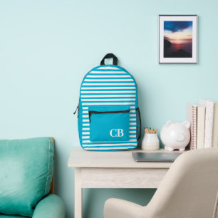 Trend Colour - Vivid Cyan Stripes Printed Backpack
