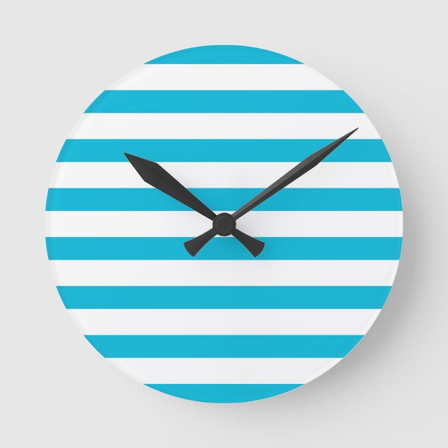 Trend Colour - Vivid Cyan Stripes Round Clock (Front)