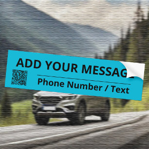 Trend Colour Vivid Cyan Text & QR Bumper Sticker