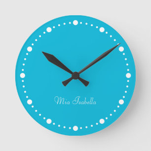 Trend Colour - Vivid Cyan White Dots Round Clock