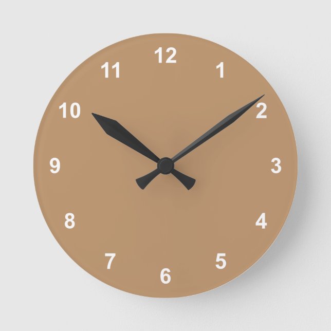 Trend Colour - Warm Beige Round Clock With Numbers (Front)