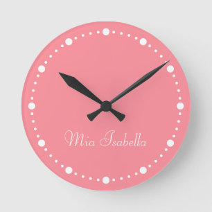 Trend Colour Watermelon Pink White Dots Round Cloc Clock