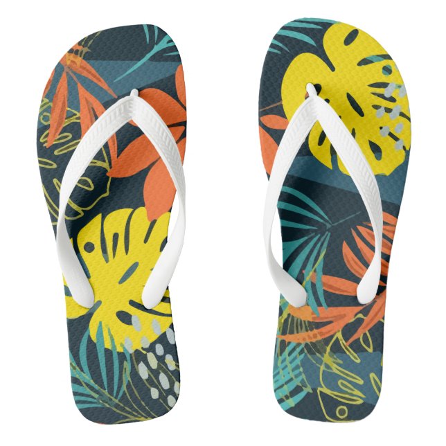 Trend Colourful Tropical Leaves Plants Blue Flip Flops (Footbed)