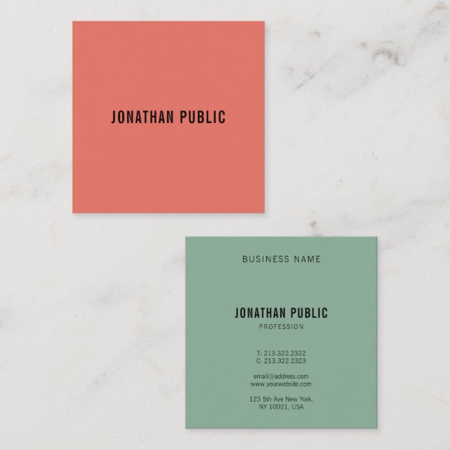 Trend Colours Modern Elegant Simple Template Square Business Card (Front/Back)