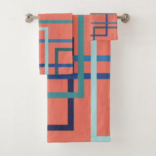 Trend colours Pantone 2019 blue and green squares. Bath Towel Set