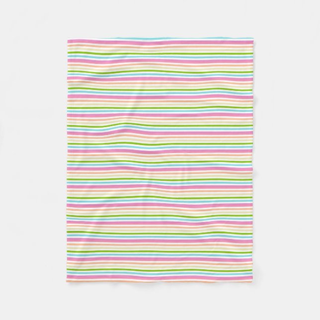 Trend Colours Yellow Green Pink White Striped Fleece Blanket (Front)