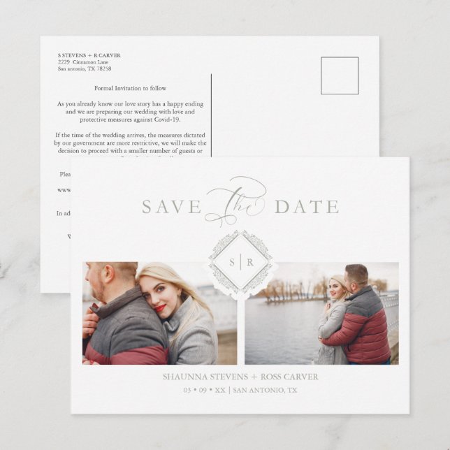 Trend Initials Chic Ornament Sophisticated Wedding Announcement Postcard (Front/Back)