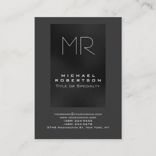 Trend Monogram Shades of Grey Chubby Business Card (Front)