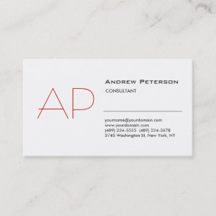 Trend Plain Black White Red Monogram Business Card