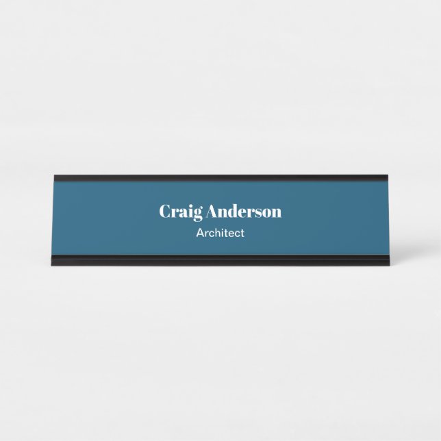 Trend Professional Plain Modern Elegant Ocean Blue Desk Name Plate (Front)