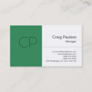 Trend Sea Green White Monogram Business Card