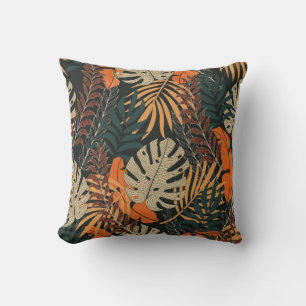 Trend seamless tropical pattern with bright orange cushion