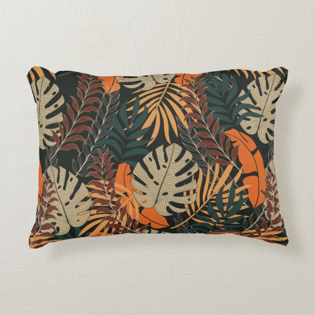 Trend seamless tropical pattern with bright orange decorative cushion (Front)