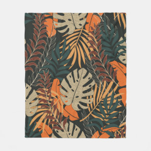 Trend seamless tropical pattern with bright orange fleece blanket