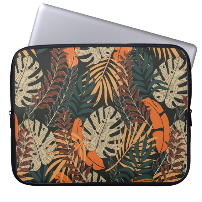 Trend seamless tropical pattern with bright orange laptop sleeve (Front)