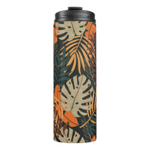 Trend seamless tropical pattern with bright orange thermal tumbler