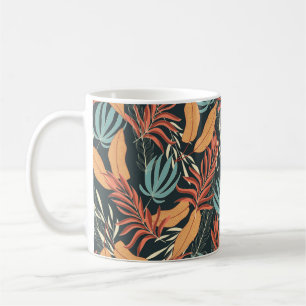 Trend seamless tropical pattern with bright yellow coffee mug