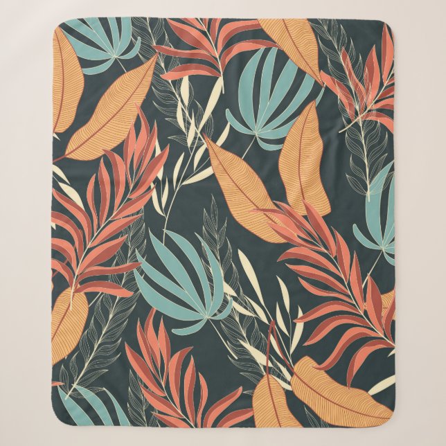 Trend seamless tropical pattern with bright yellow sherpa blanket (Front)