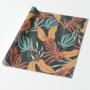 Trend seamless tropical pattern with bright yellow wrapping paper