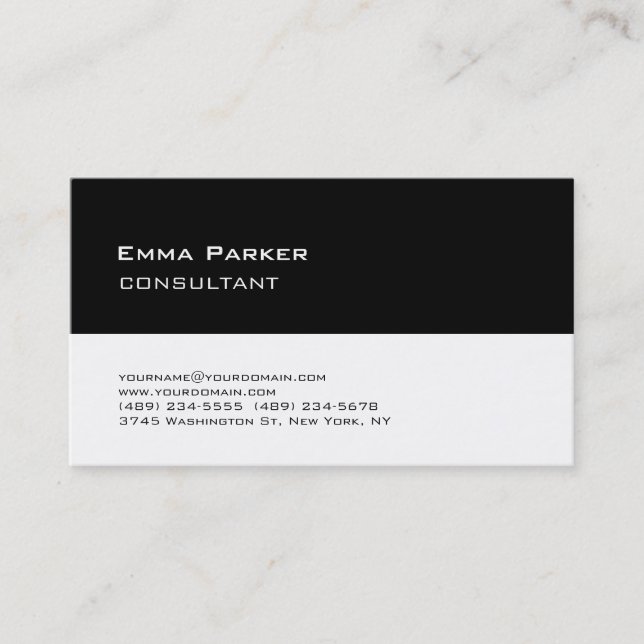 Trend Stylish Modern Black White Consultant Business Card (Front)