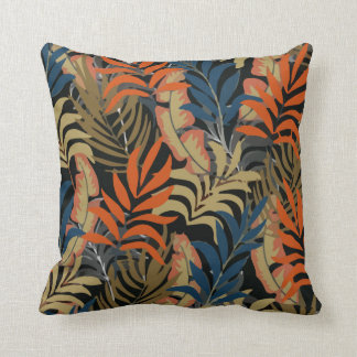 Trend Tropical Pattern Orange Blue Plants Leaves Cushion
