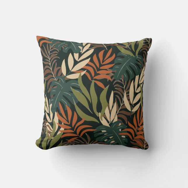 Trend Tropical Pattern Orange White Plants Leaves Cushion (Front)