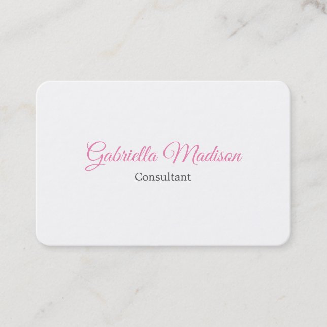 Trend White Creative Plain Unique Stylish Feminine Business Card (Front)