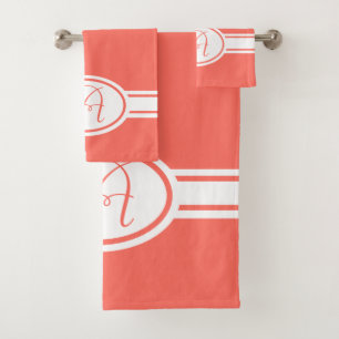 Trendcolor Pantone 2019 Living Coral Monogram Bath Towel Set