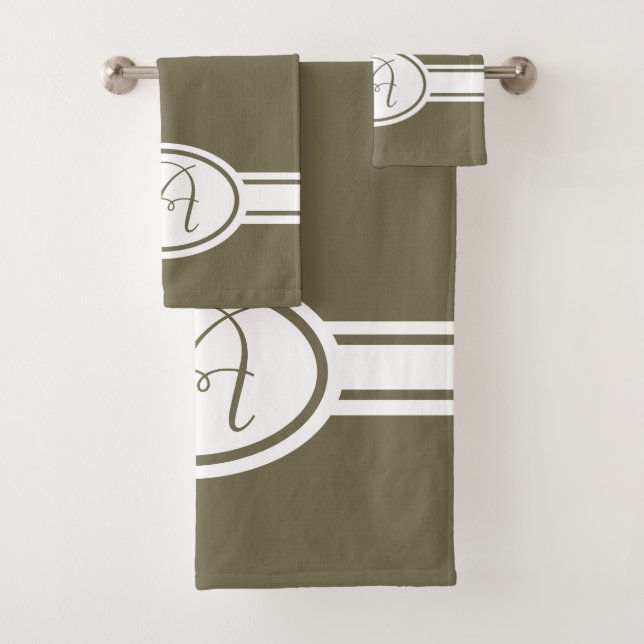 Trendcolor Pantone 2019 Martini Olive Monogram Bath Towel Set (Insitu)