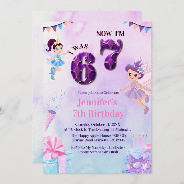 Trending 6 7 Meme Ballerina Girl Fairy Birthday Invitation (Front/Back)