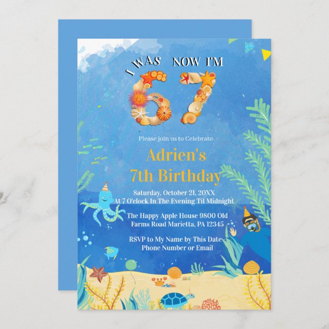 Trending 6→7 Meme Under the Sea Birthday Invitation (Front/Back)
