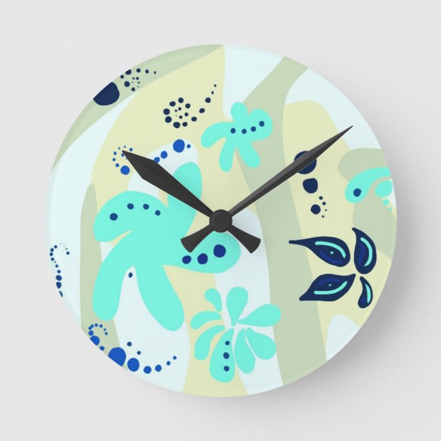 Trending abstract Pattern light colour floral blob Round Clock (Front)