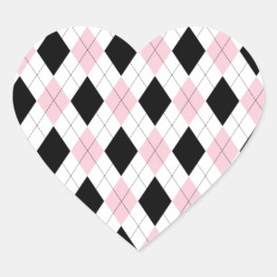 Trending black pink white plaid pattern accessory heart sticker