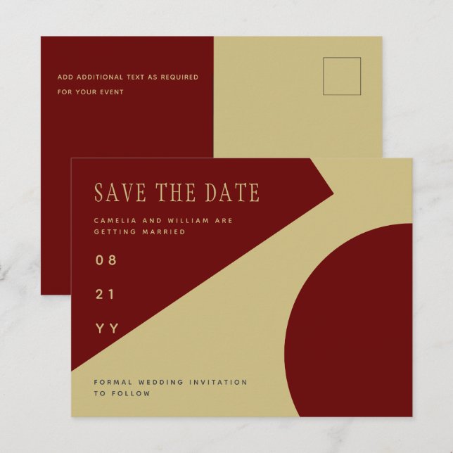 Trending Burgundy Gold Wedding SAVE THE DATE Postcard (Front/Back)