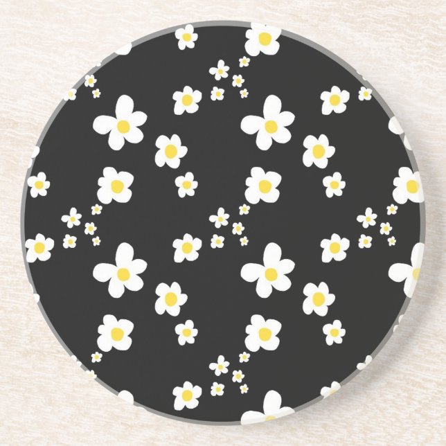 Trending daisy pattern black yellow white, modern coaster (Front)