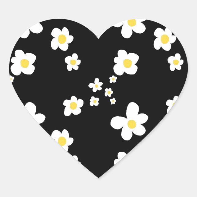 Trending daisy pattern black yellow white, modern heart sticker (Front)