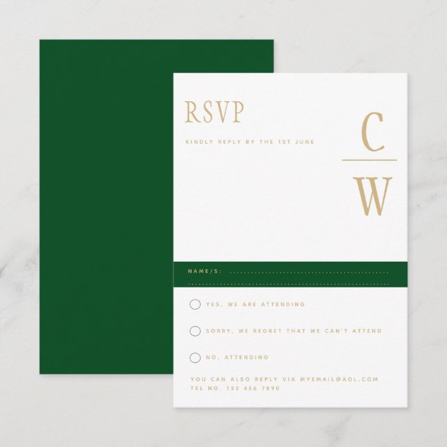 Trending Emerald Green Gold Wedding RSVP (Front/Back)