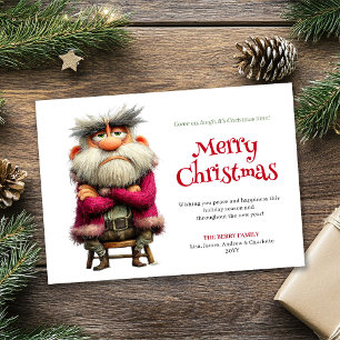 Trending funny grumpy Santa editable greeting card
