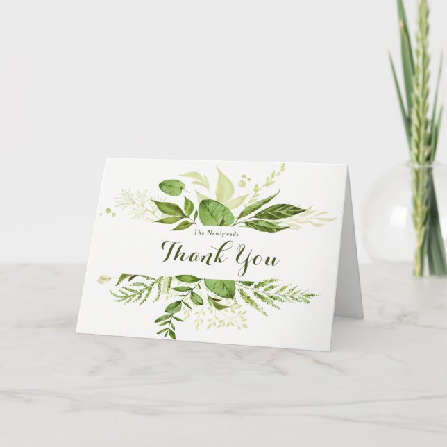 Trending Green Wreath & Laurels Wedding Thank You (Front)