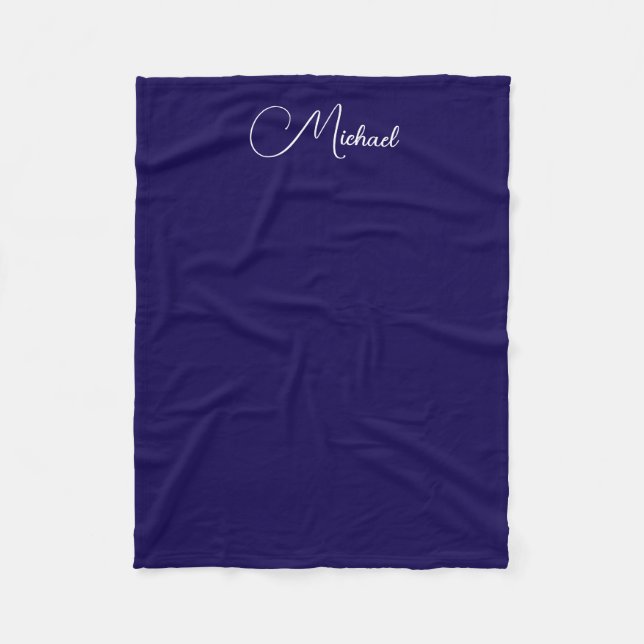 Trending Handwritten Name Small Elegant Dark Blue Fleece Blanket (Front)