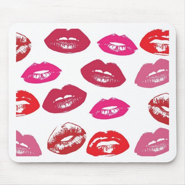 Trending Kisses pattern luscious pink lips mwah! Mouse Mat (Front)
