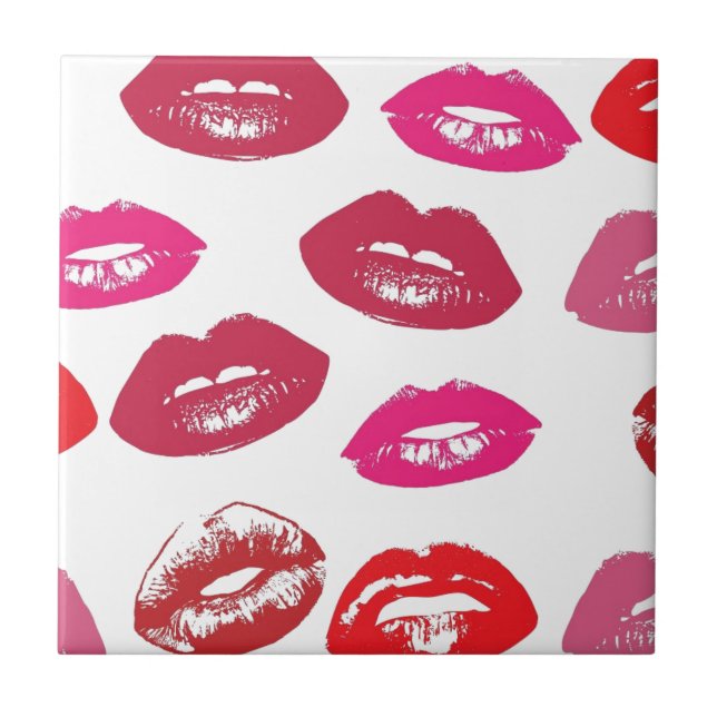 Trending Kisses pattern luscious pink lips mwah! Tile (Front)